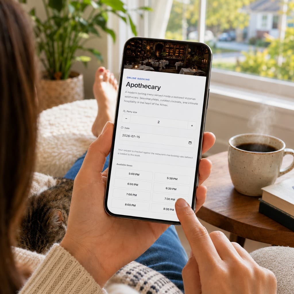 Guest booking a restaurant reservation on a mobile phone